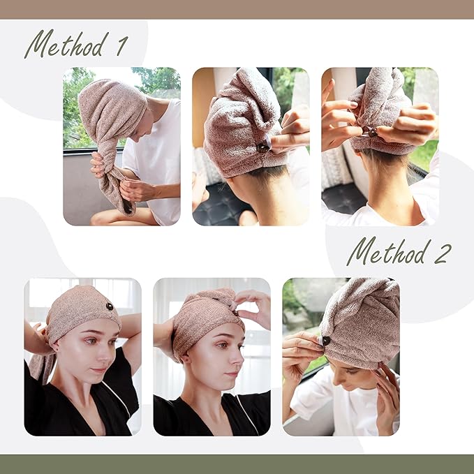 myHomeBody Hair Towel Wrap, Quick Drying Turban, Absorbent Cap – Pink
