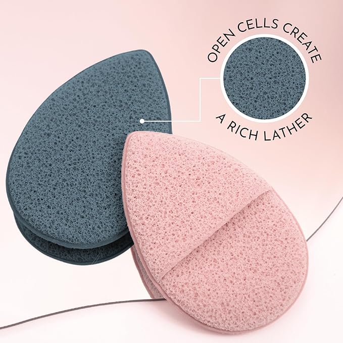 S&T INC. Face Sponges for Cleansing, Exfoliating Face Scrubber and Reusable Makeup Remover, Blue and Pink, 2 Pack