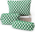 Gocvo 3 Pcs Makeup Bag Cosmetic Bag Set for Girls Women Checkered Travel Organizer Bathroom Toiletry Pouch Large Capacity Storage Bag(Green-White)