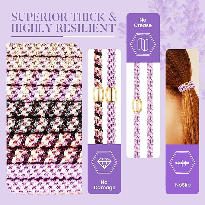FORENEE Hair Ties No Damage - 20PCS Ponytail Holders - Elastic Hair Ties for Thick Hair - Braided Hair Bands for Women Girls's Hair - Violet