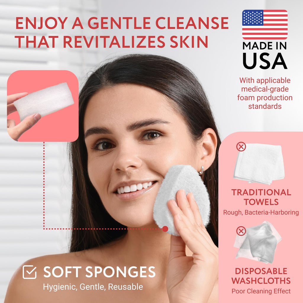 IMPRESA Facial Sponge - Daily Deep Cleansing Face Scrubber - Gentle Exfoliating Pads for Dead Skin Removal - Reusable Face Scrub Pads for Normal to Oily Skin (White, Thick)