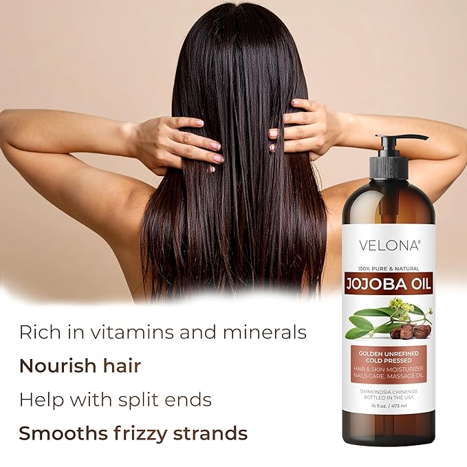 velona Jojoba Oil - 64 oz | 100% Pure and Natural | Golden, Unrefined, Cold Pressed, Hexane Free | Moisturizing Face, Hair, Body, Skin Care, Cuticles