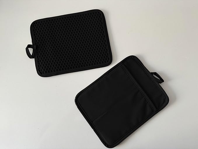 VEIKERY Oven Pot Holder with Pocket Cotton Heat Resistant Coaster Potholder Kitchen Hot Pad Oven Mitts for Cooking and Baking Square 7"x9" (Black, Silicone)