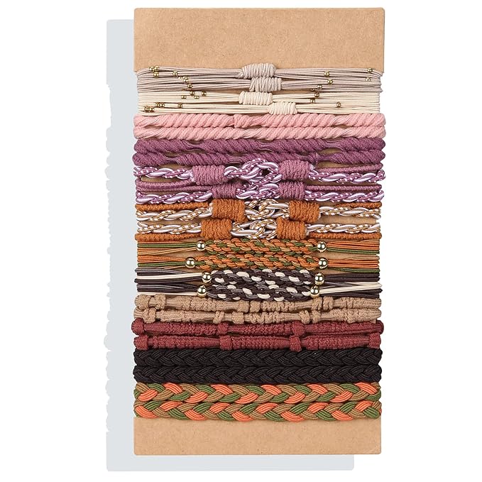 Hair Ties Bracelet Boho Hair Tie for Women Thick Hair, Lolalet Super Cute Soft Braided Hair Elastics Bands, Strong No Pull Nylon Hair Ponytail Holder for Thin Long Curly Hair -24 Pcs, Style B