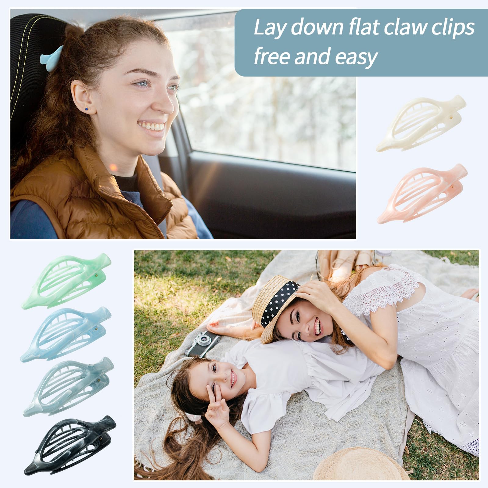 6 Packs Flat Claw Clips for Women, French Concord Flat Hair Clip, Matte Hair Claws Clip for Thin Thick Hair, Lay Down Claws Clips, Durable Strong Hold Hair Clip (Colorful)