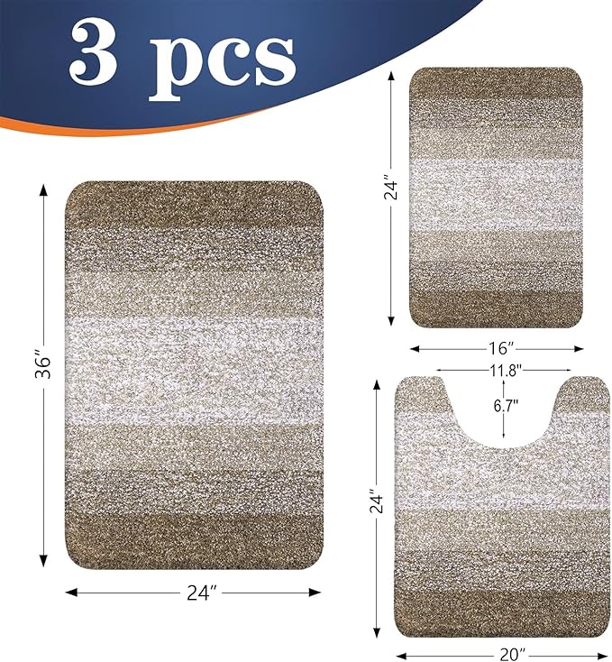 OLANLY Microfiber Bathroom Rugs Sets 3 Piece, 36"x24"+24"x16"+24"x20"