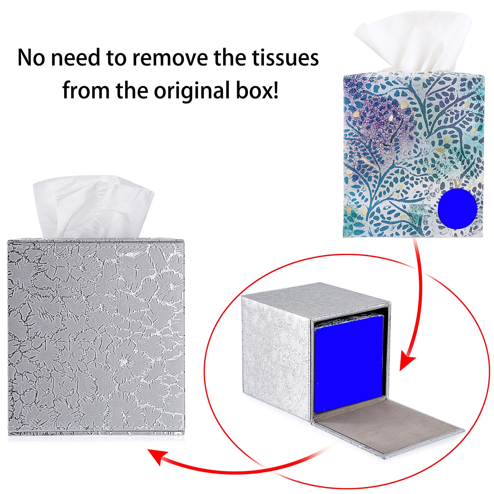 Sumnacon Square Tissue Box Cover with Magnetic Bottom,PU Tissue Box Holder