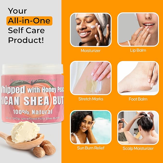 RA COSMETICS Whipped Shea Butter, Honey Peach, 12oz