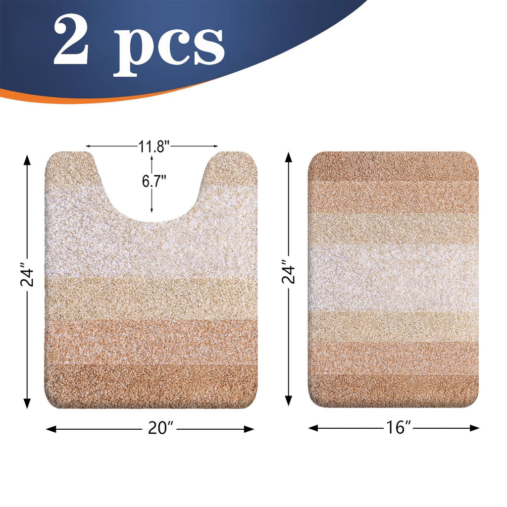 OLANLY Micorfiber Bathroom Rug Set 2 Piece, 24"x16"+U-Shaped 24"x20"