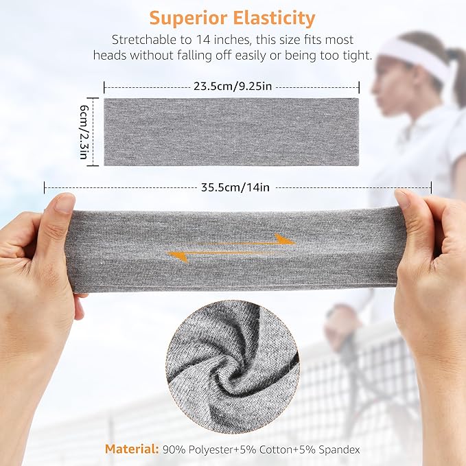 DiyJibb Headbands for Women, Stretchy Non Slip Soft Cotton Cloth Hair Bands for Sports, Workout, Yoga and Running, 7pcs