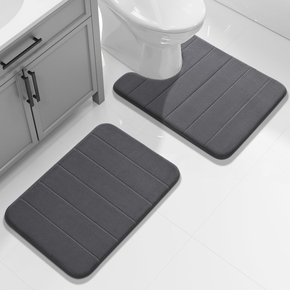 Yimobra Memory Foam Bathroom Mat Set, 24 x 17 & 24 x 20 in, Navy Blue
