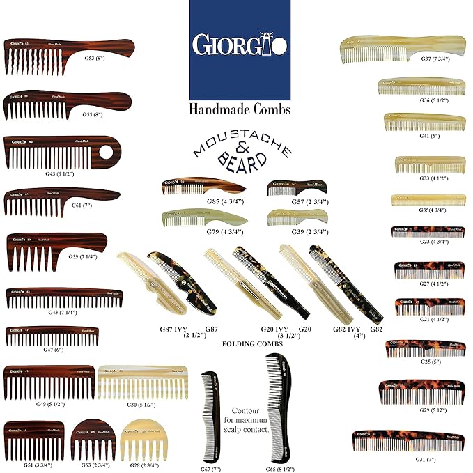 Giorgio G87 Folding Mustache and Beard Comb, Small Pocket Comb for Men Everyday Grooming and Hair Care. Handmade, Saw-cut and Hand Polished Styling Men's Folding Combs. Ivory 4.5 Inch