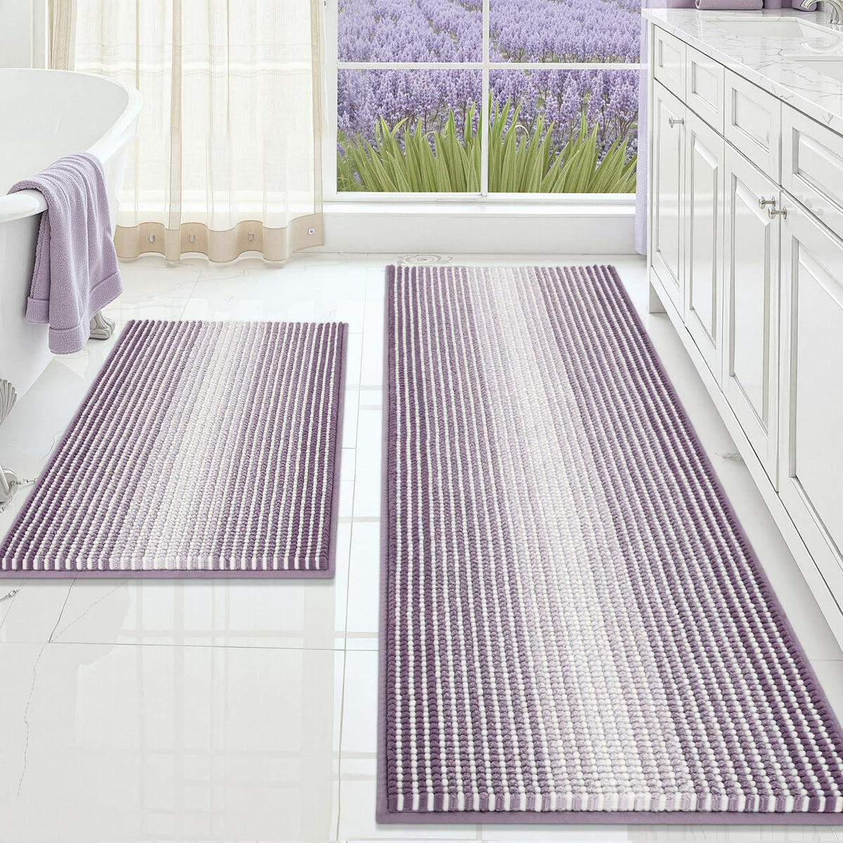BSICPRO Bathroom Rugs Sets 2 Piece, Non Slip Bath Mats, Lavender Purple