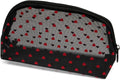TOPASION Portable Mesh Makeup Bag with Zipper Small Travel Toiletry Bag Lightweight Cosmetic Pouch (Black&Red Heart Half Round)
