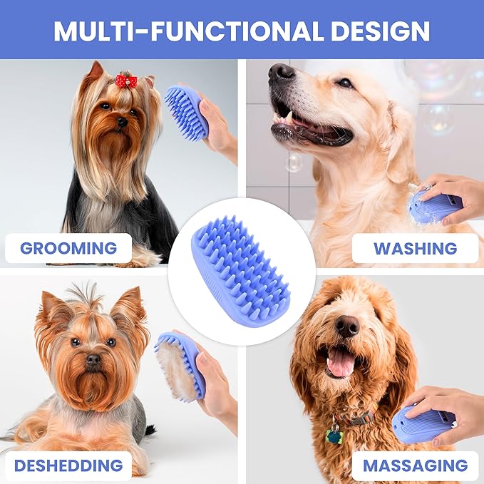 Dog Grooming Bath Brush, Pet Rubber Brush for Shower Scrubbing & Soothing Massage, Ideal for Long & Short Haired Dogs and Cats, Essential Puppy Accessories, 2 Pack [We Love Doodles]