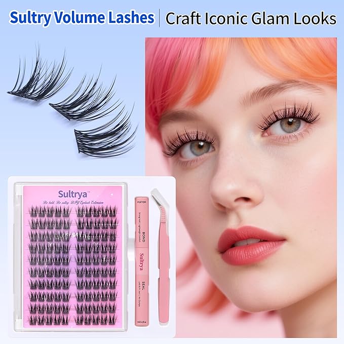 Lightweight Natural Wispy Fluffy Volume Faux Mink Lash Clusters 14mm CUTE Faux Mink Eyelashes DIY Eyelash Extension Kit – Individual False Lashes for Everyday Natural Look (S04 KIT)
