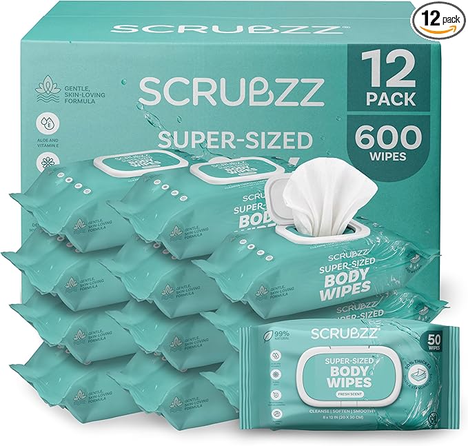 Adult Wipes for Elderly, Extra Large 8” x 12” – Thicker, Premium & Extra Moist No Rinse Whole Body Bathing & Incontinence Wipes – For Men and Women, Bed Bathing & Daily Hygiene – 600 Count