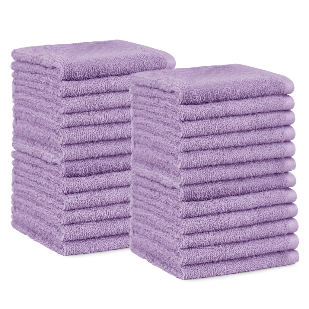 Amazon Basics Highly Absorbent, Fast Drying 100% Cotton Washcloths for Bathroom, Machine Washable, 12 x 12 inches, Lavender, 24-Pack