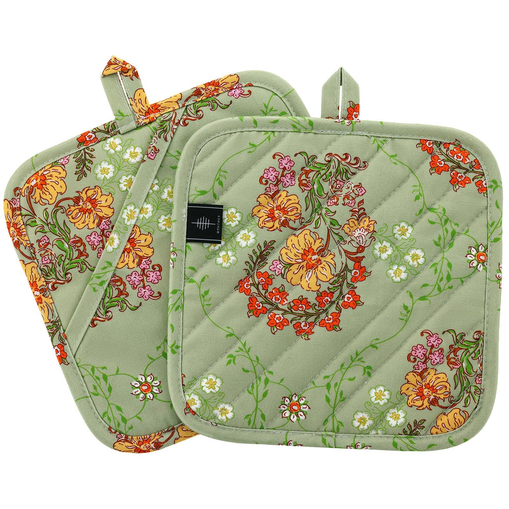 BONTHEE Pot Holders for Kitchen Heat Resistant Hot Pads for Countertops Oven Pot Holders Cotton Potholders for Kitchen Cooking Baking (Sweet Flowers)