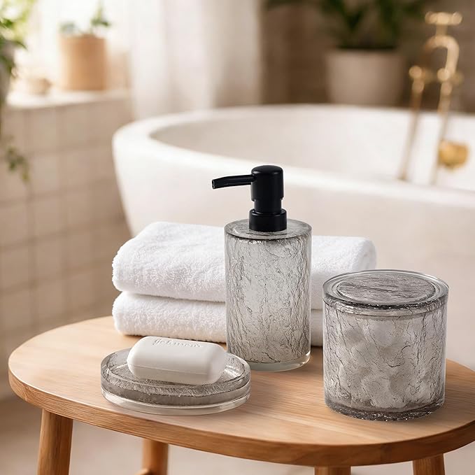 RQYIXI 4 PCS Resin Bathroom Accessories Set,Silver-Grey,Minimalist Luxury