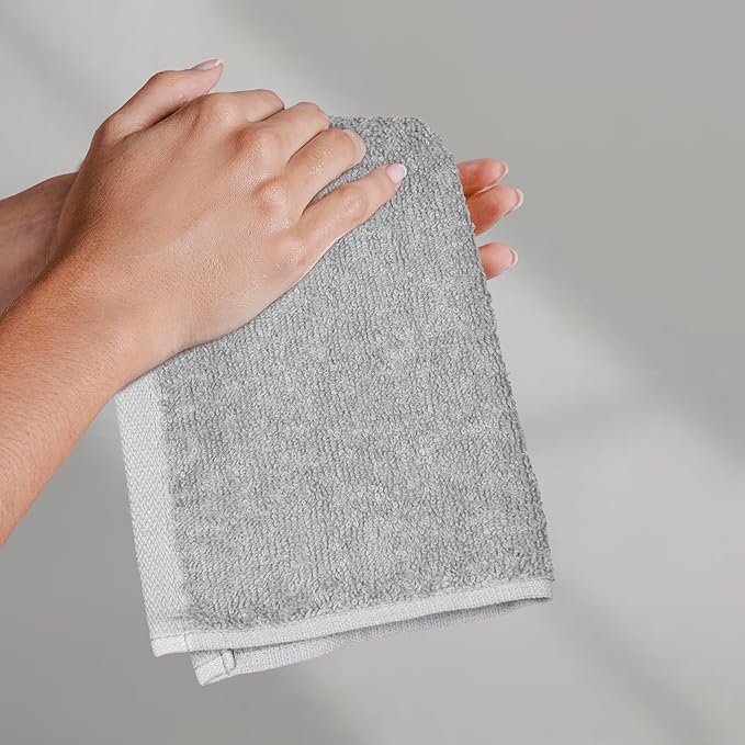 Amazon Basics Highly Absorbent Fast Drying 100% Cotton Washcloths for Bathroom and Face, Machine Washable, 12 x 12 in, Gray, 24-Pack