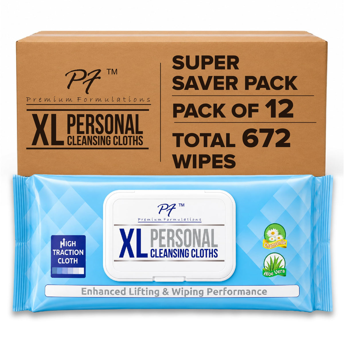 Premium Formulations HIGH TRACTION XL UBER THICK, LARGE, & STRONG Adult Wash Cloths/Adult Wipes VALUE BULK BUY (12 packs x 56 wipes = 672 wipes/case)