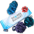 SHOWER BOUQUET Color-Charcoal Back-Loofah-with-Handle & 2 Bath Sponge Set