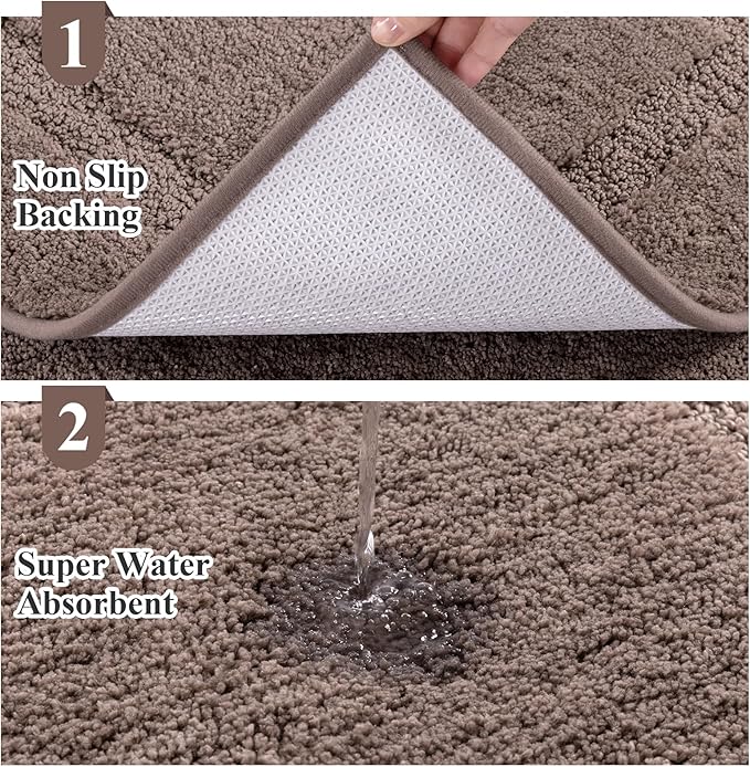 SHACOS Coffee Brown Bathroom Rugs Sets 3 Piece Bath Mat U Shaped Toilet Rug