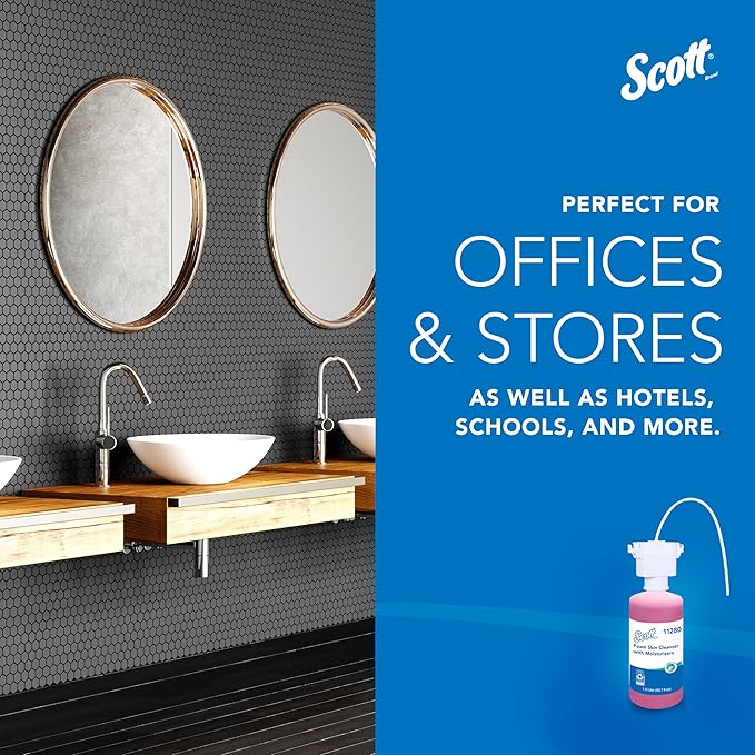 Scott Professional Foam Hand Soap with Moisturizers (11280), 1.5 L, Foaming, Pink, Floral Scent, Under-Counter Refills for Kimberly-Clark Professional Top Mounted Dispensers (2 Bottles)