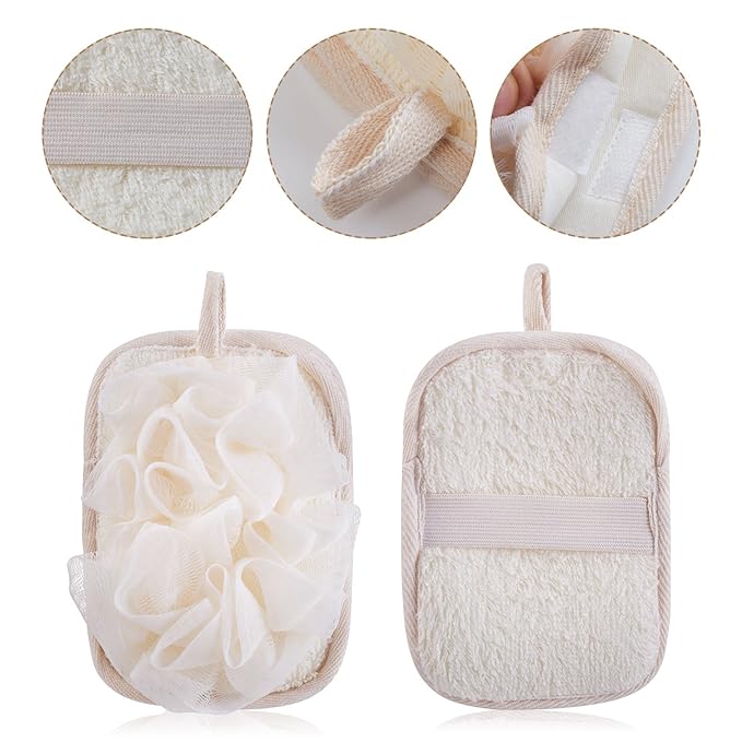 mikimini Bath Mitt for Women, Bath Pouf Mesh Brushes 1 PC Upgraded Version | Loofah Sponge & Exfoliating Pad 2 in 1 Professional Design | Exfoliating Gently with The Elastic (1 Pack)
