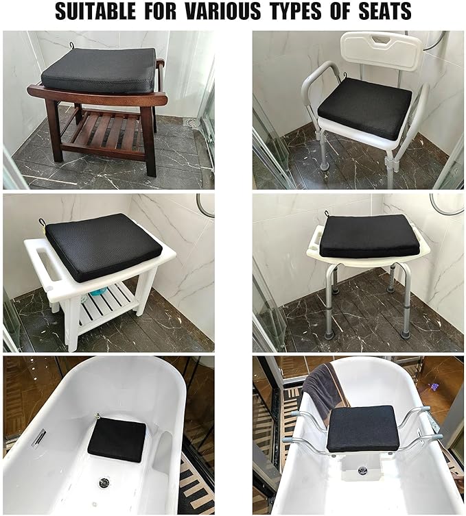 Gwremzlox Shower Seat Cushion,Thickened Shower Chair Cushion 4D Air Fiber Material,Machine Washable and Fast Drying Suitable for Shower Seats Bathtub Baths, Poolside & Rest Dressing Room Seats，Black
