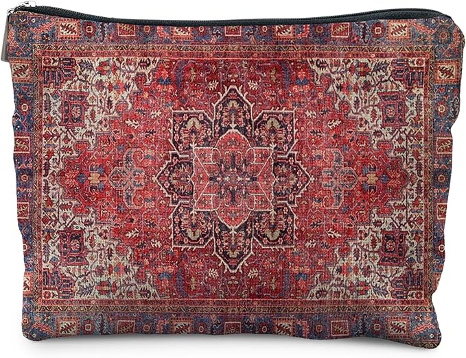 RYYCDOI Traditional Red Rug Style Makeup Bag, Vintage Ethnic Pattern Cosmetic Bag Gifts for Women Friends, Boho Tapestry Pouch