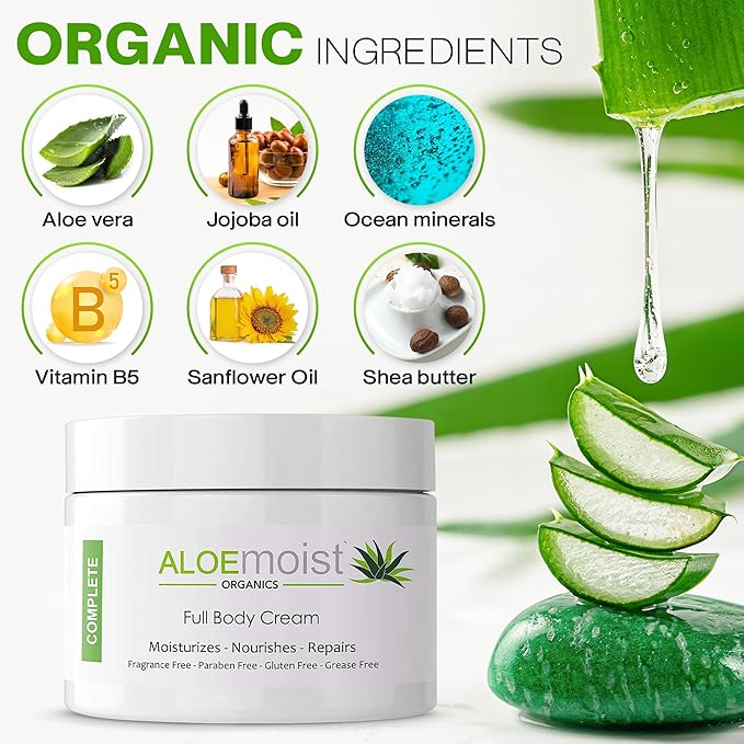 Organic Aloe Vera Face Cream & Body Moisturizing Cream, Natural Aloe Vera Lotion with Vitamin E Oil, Vitamin C, Retinol Cream, Shea Butter, Anti Aging Face Moisturizer for Women Dry Skin (4 oz - 2pk)