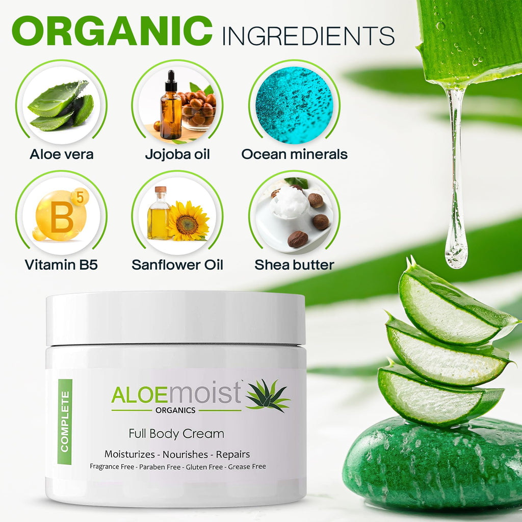 Organic Aloe Vera Face Cream & Body Moisturizing Cream, Natural Aloe Vera Lotion with Vitamin E Oil, Vitamin C, Retinol Cream, Shea Butter, Anti Aging Face Moisturizer for Women Dry Skin (8 oz - 2pk)