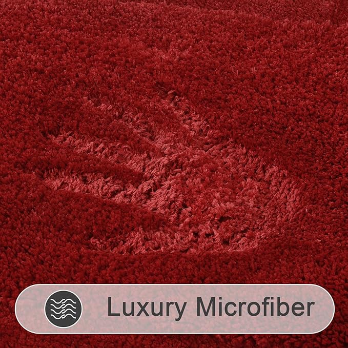 SHACOS Red Bathroom Rugs Sets 2 Piece 20x32 inch, Microfiber Non Slip Washable Bath Rugs for Bathroom Soft Fluffy Absorbent Bath Mats for Tub Shower