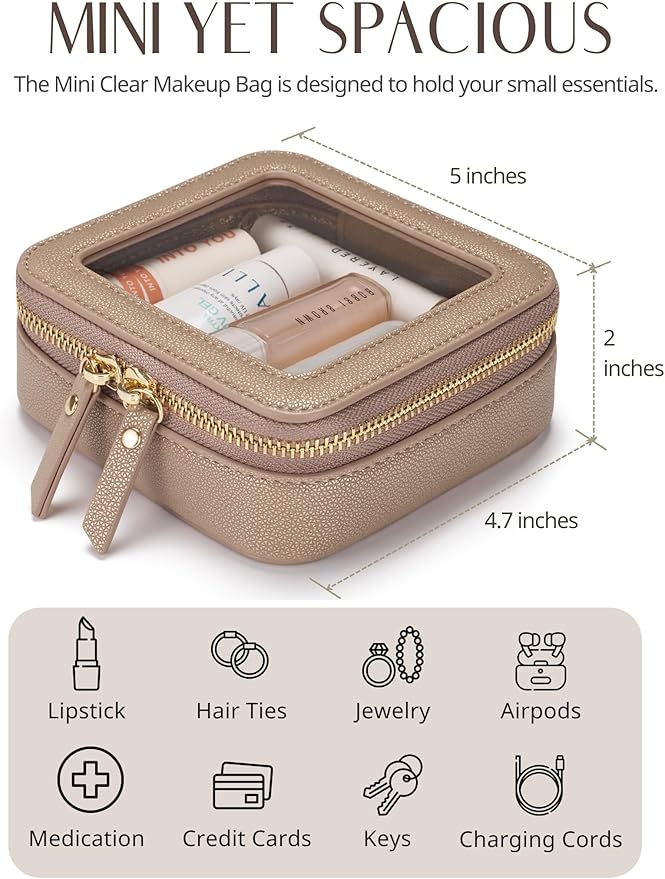 Popvibe Clear Makeup Case Toiletry Bag Travel Medium Clear Cosmetic Bag with Zipper, Make Up Bag Organizer Traveling TSA Approved Transparent Bag Car for Essentials, Mini & Medium, Gold