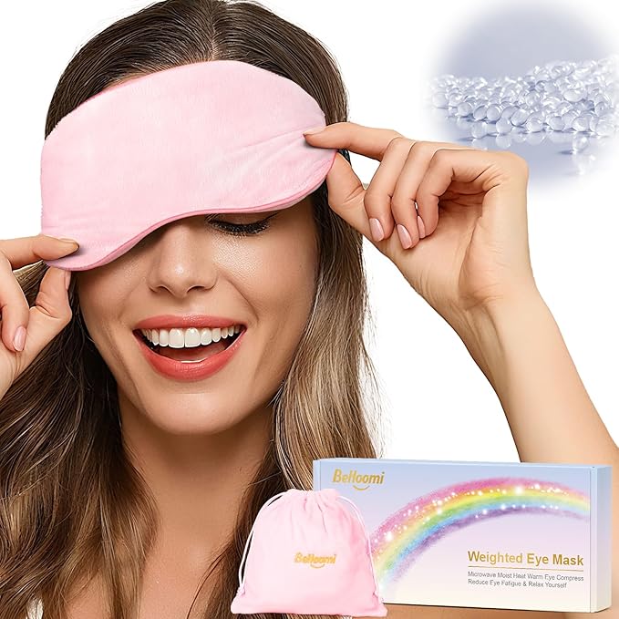 BeHoomi Heated Eye Mask, Weighted Sleep Mask Warm Compress for Eyes, Cooling Eye Mask for Sleeping, Reusable Eye Masks for Home, Office, Hot and Cold for Eye Relaxation, Gifts for Women (Pink)