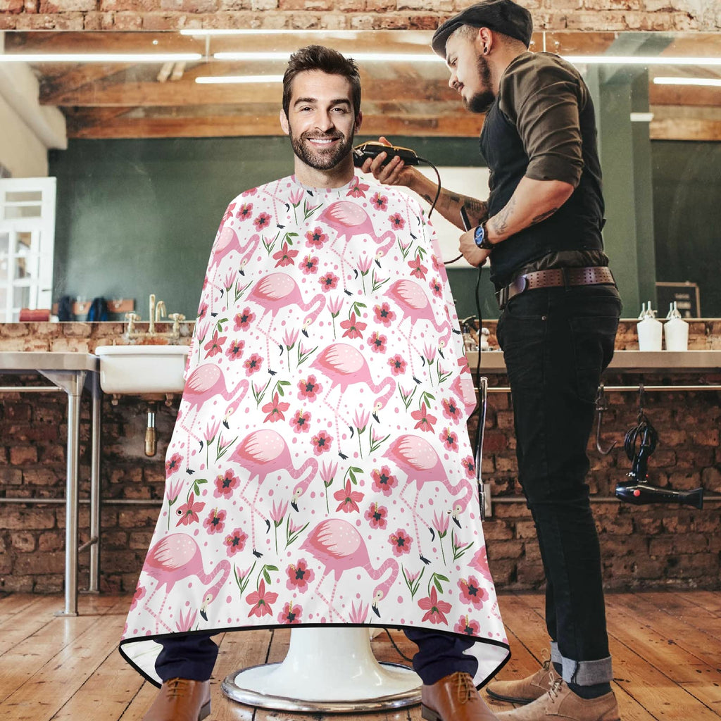 Visesunny Barber Cape - Pink Flamingo Flower Dot Polyester Hair Cutting Salon Apron Anti-Static Haircut Water-Resistant Shaving Cloth Beard Shaving Bib
