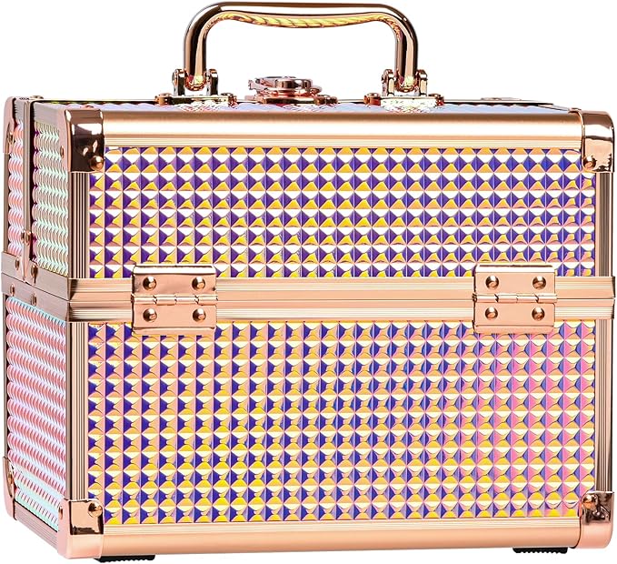 GALHUBIS Makeup Case Organizer,Makeup Train Case, Trays Cosmetic Box Portable, Profesional for Salon Barber, Colorful Pink