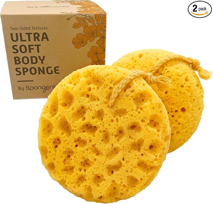 Spongentle Loofah Sponge for Shower and Bathing, Bath Sponge with Dual Texture, Shower Pouf for Gentle and Deep Exfoliation, Large Size Body Scrubber for Men & Women, PU Foam, 37% More Lather, 2 Pack