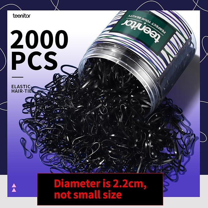 Teenitor 2000pcs Black Hair Rubber Bands Soft Elastic Hair Ties for Kids Girls Elastic Ties Braids