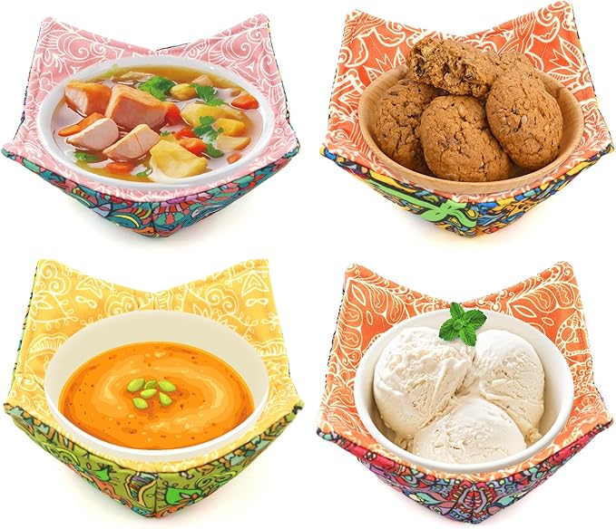 ROGITU Cotton Microwavable Bowl Cozy, Microwave-Safe Hot Bowl Holders, Soup Bowl Cozy Bowl Hot Pads (D)
