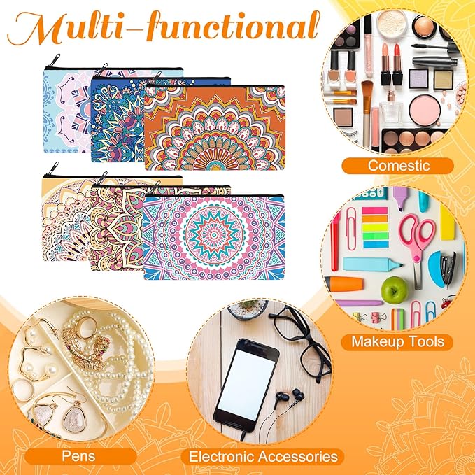 Yahenda 16 Pcs Graduation Canvas Makeup Bags Bulk for Women Appreciation Inspirational Gifts Cosmetic Zipper Pencil Pouch Travel Toiletry Bag for Teacher Birthday Mother's Day(Mandala)