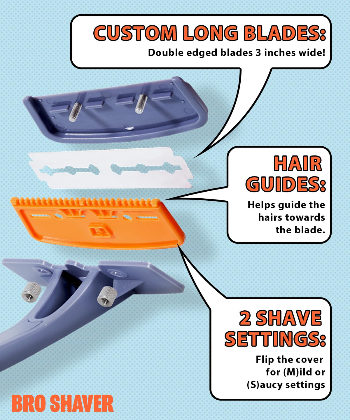 BroShaver 3.0 +6 Blades - Back Shaver for Men With 2 Shave Settings
