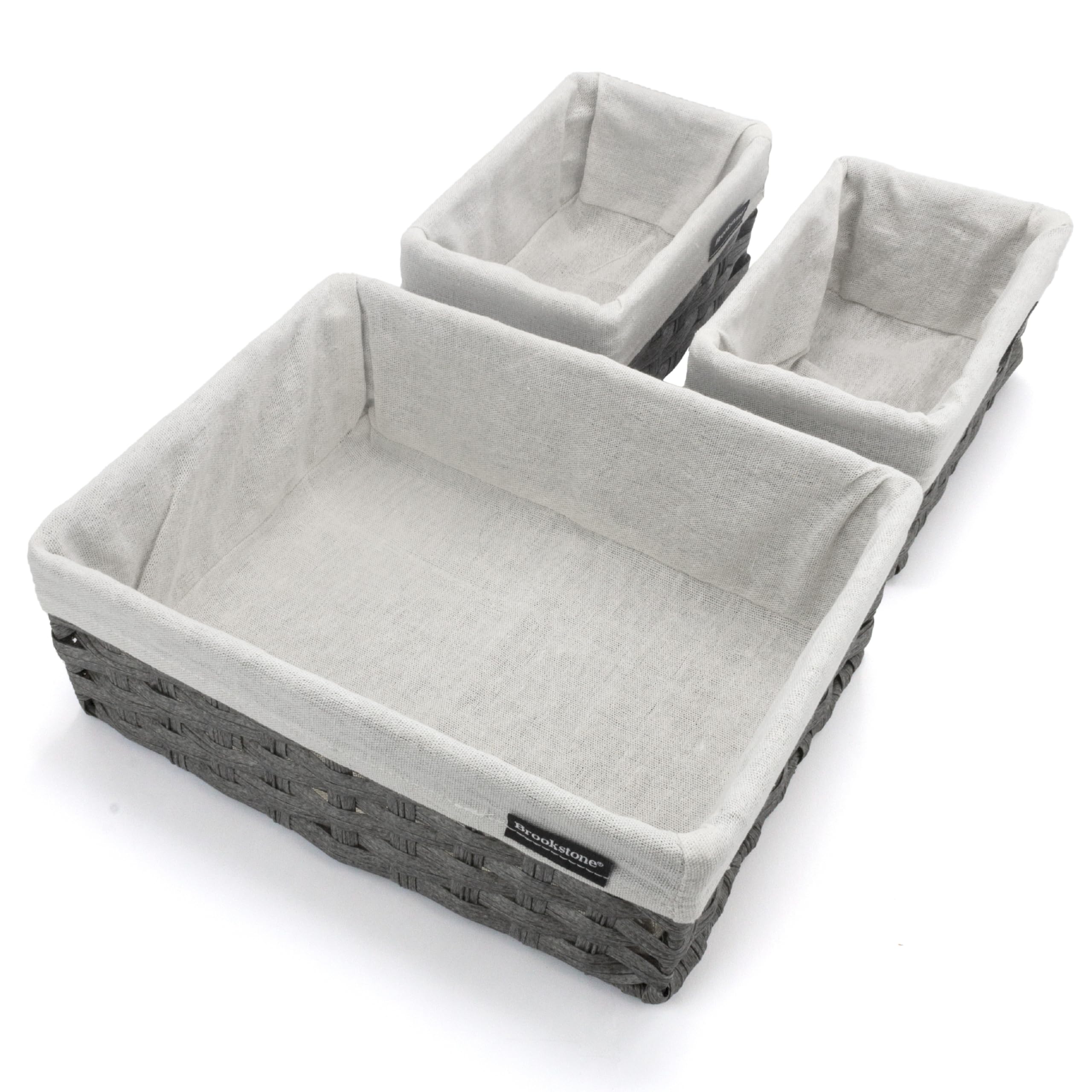 Brookstone Wicker Shelf Storage Basket Decorative Shelf Bin, bathroom organizers and storage, Boho Living Room Decor, Spring Storage 2026-3 Piece Set
