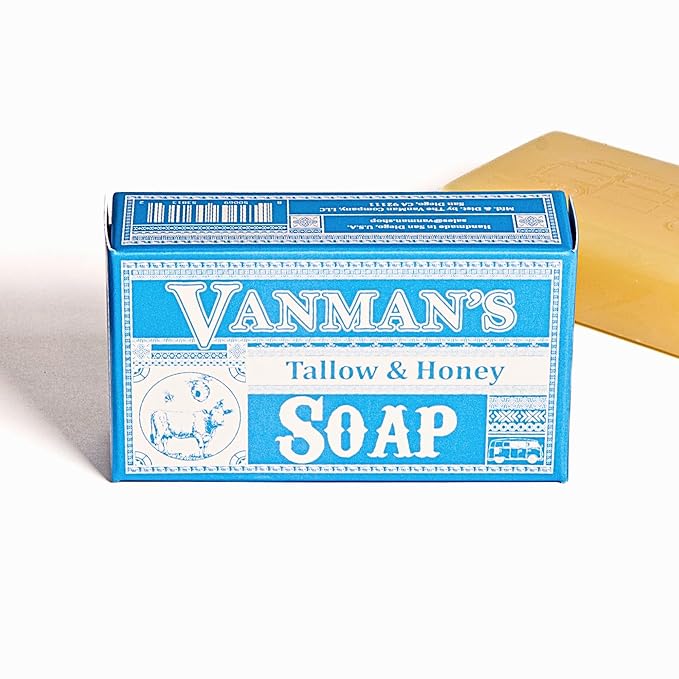 VanMan Beef Tallow and Honey Bar Soap – Pure Grass-Fed Beef Tallow for Skin with Raw Honey & Distilled Water, Unscented Soap, Hydrating & Nourishing, Clean Ingredients, 3.8oz - 10 Pack