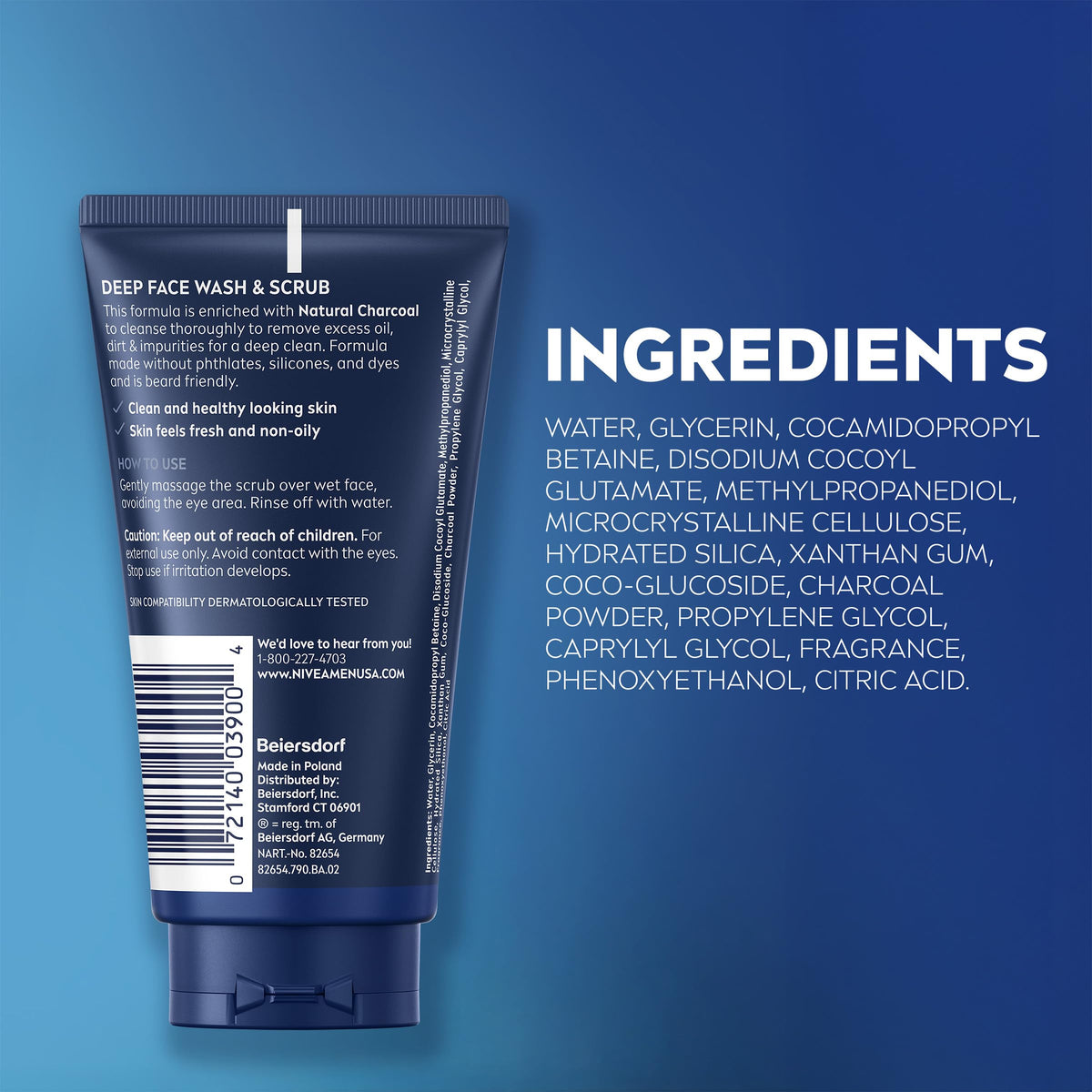NIVEA MEN Deep Clean Face Wash and Scrub, Multipack, 3 x 2.5 FL OZ