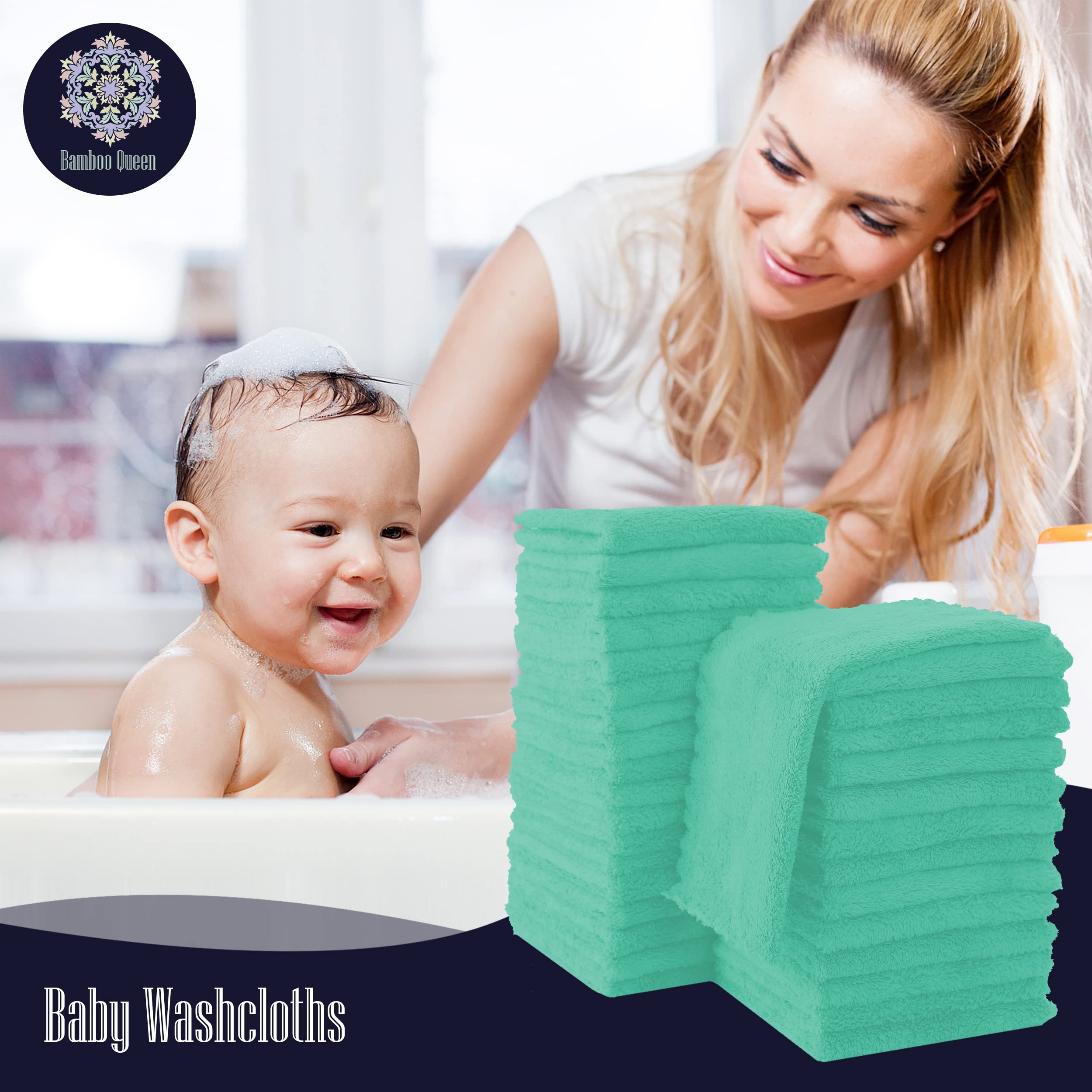 32 Pack Baby Washcloths - 10x10 Inch, Coral Fleece - Extra Absorbent and Soft Wash Clothes for Newborns, Infants and Toddlers - Suitable for Sensitive Skin and New Born - Baby Shower - Aqua Green
