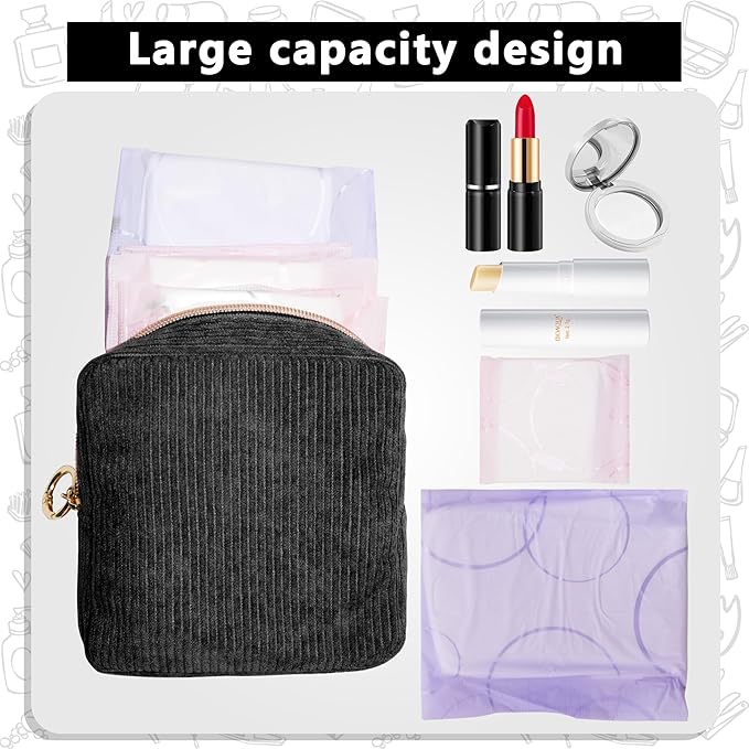 Period Bag for Girls, Corduroy Sanitary Napkin Storage Bag, Period Pouch & Tampon Holder, Feminine Care Organizer（Black）