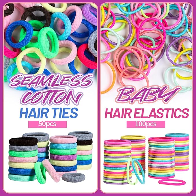 Teenitor Hair Rubber Bands Elastic Hair Ties, Hair Accessories for Girls, Colorful Rubber Bands for Hair Baby Hair Ties, Hair Elastic for Toddler Girls Kids Elastic Ties